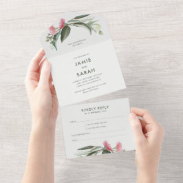 Todo En Uno Invitación a la boda de la floración de goma nativ