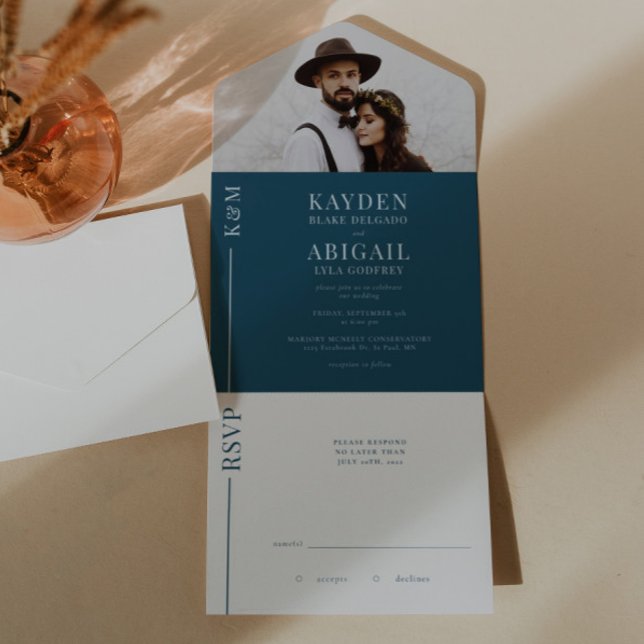 Todo En Uno Invitación a la boda de la línea azul de la marina (Subido por el creador)