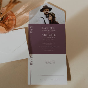 Todo En Uno Invitación a la boda de la línea limpia de malva