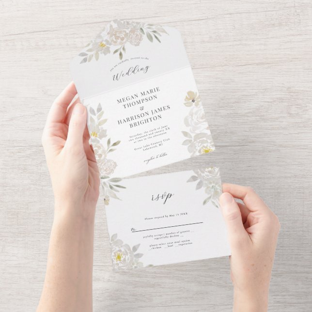 Todo En Uno Invitación a la boda de Peony con color de agua bl (desgarro)