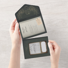 Todo En Uno Invitación a la boda del libro de Rosas dorados de