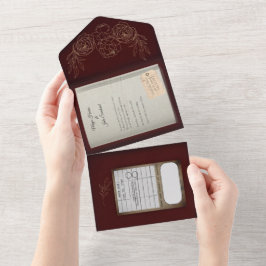 Todo En Uno Invitación a la boda del libro de Rosas dorados de