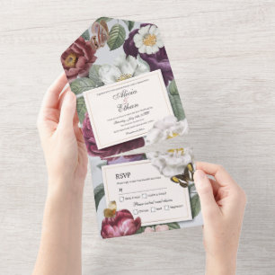 Todo En Uno Invitación a la boda floral y cosecha de mariposa