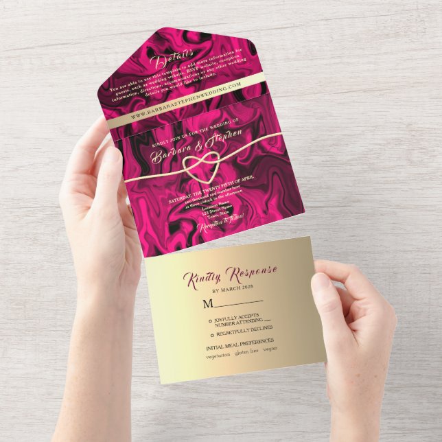 Todo En Uno Invitación a la Boda Fuchsia Gold de negrita (desgarro)