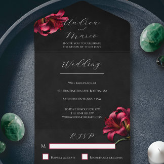 Todo En Uno Invitación a la boda gótica floral Lily Dark
