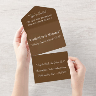 Todo En Uno Invitación a la boda marrón profunda - Diseño rúst