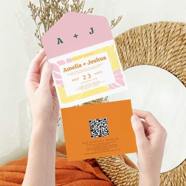 Todo En Uno Invitación a la boda retro brillante y audaz (Subido por el creador)