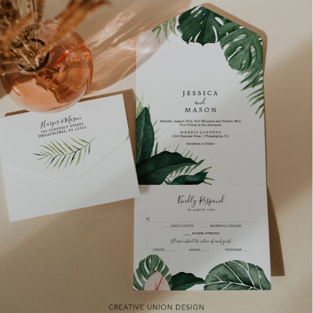 Todo En Uno Invitación a la boda tropical de Monstera (Subido por el creador)