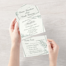 Todo En Uno Invitación a la boda y hoja verde RSVP