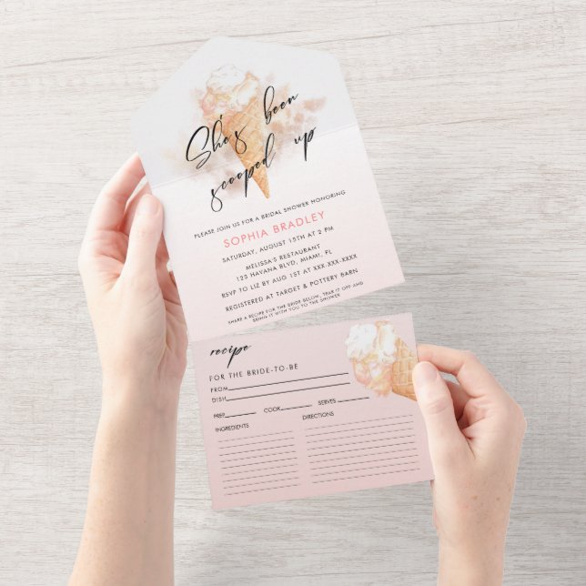 Todo En Uno Invitación a la ducha con crema de hielo rosa de c (desgarro)