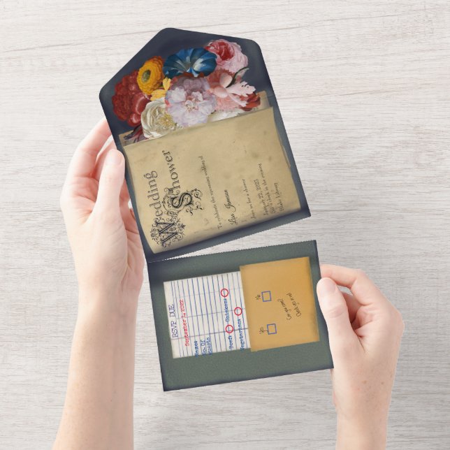 Todo En Uno Invitación a la ducha de bodas de libros de la Bib (desgarro)