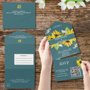 Todo En Uno Invitación a una boda de girasol verde Smokey
