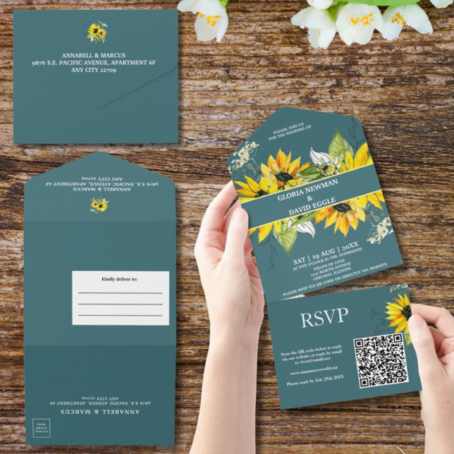 Todo En Uno Invitación a una boda de girasol verde Smokey (Subido por el creador)