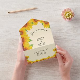 Todo En Uno Invitación a una boda de Naranja amarillo girasol