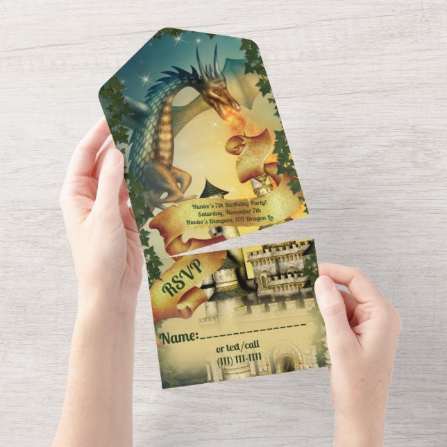 Todo En Uno Invitación al Dragón y Castillo (desgarro)