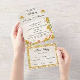 Todo En Uno Invitación amarillo de pradera victoriana