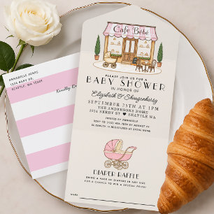 Todo En Uno Invitación de Baby Shower de Niña Café Francés Par
