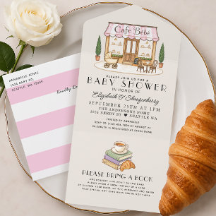 Todo En Uno Invitación de Baby Shower de Niña Café Francés Par
