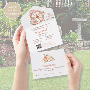 Todo En Uno Invitación de Baby Shower de Vaquera con Código QR