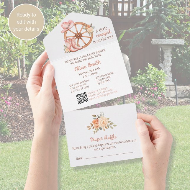 Todo En Uno Invitación de Baby Shower de Vaquera con Código QR (Subido por el creador)
