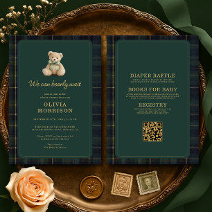 Todo en uno Invitación de Baby Shower Oso Plaid Ve