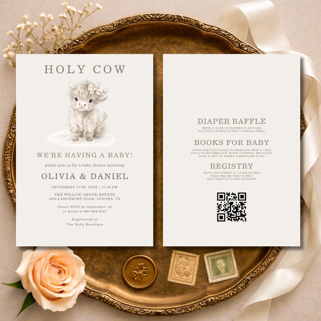 Todo en uno Invitación de Baby Shower Vaca Highlan (Subido por el creador)