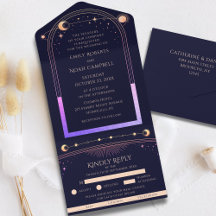 Invitación de Boda Celestial Arcoíris Sol Luna Est