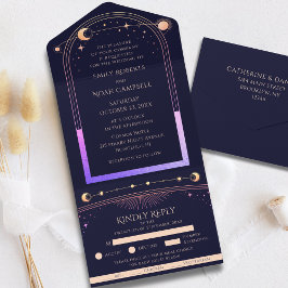 Todo En Uno Invitación de Boda Celestial Arcoíris Sol Luna Est
