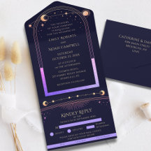 Invitación de boda Celestial Arcoíris Sol Luna Est