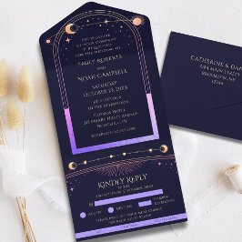 Todo En Uno Invitación de boda Celestial Arcoíris Sol Luna Est