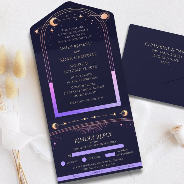 Todo En Uno Invitación de boda Celestial Arcoíris Sol Luna Est (Subido por el creador)
