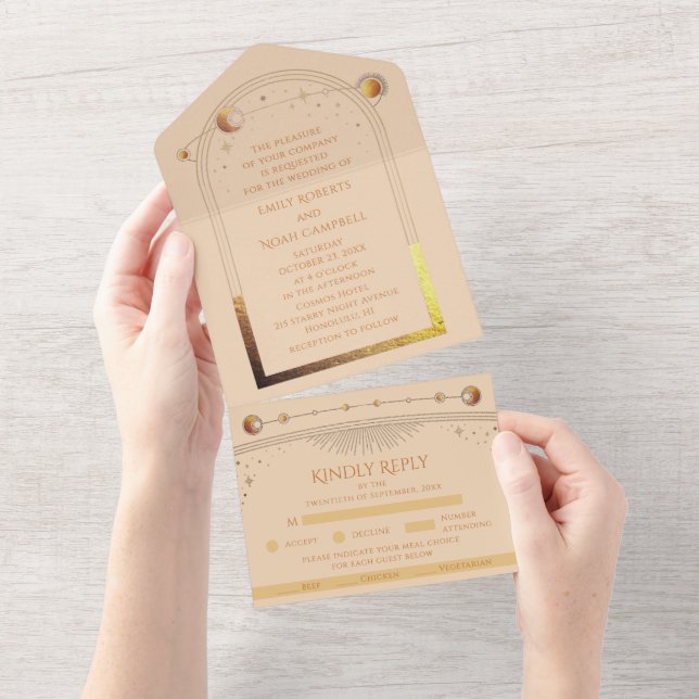 Todo En Uno Invitación de Boda Celestial con Sol Luna Estrella (desgarro)