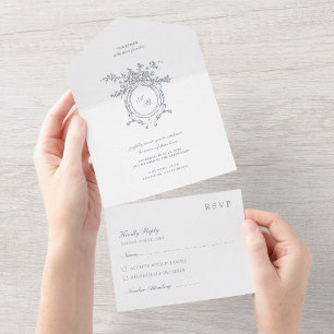Todo En Uno Invitación de Boda con Adorno Floral Barroco Pinta
