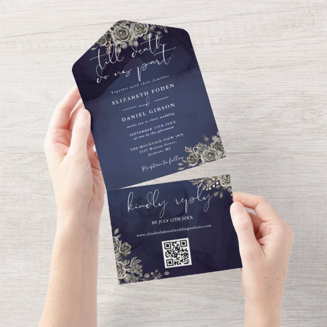 Todo En Uno Invitación de boda con código QR floral gótico de  (desgarro)