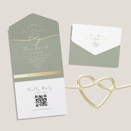 Todo En Uno Invitación de boda con código QR verde sage