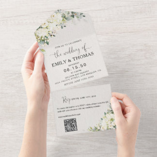 Todo En Uno Invitación de Boda con Flores Blancas Elegantes To
