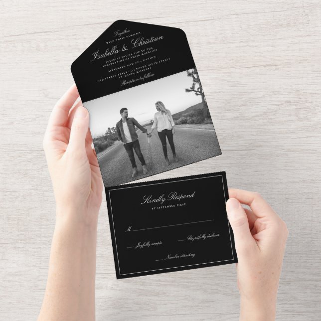 Todo En Uno Invitación de Boda con Foto de Elegancia Simple To (desgarro)