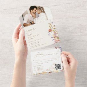 Todo En Uno Invitación de Boda con Foto de Jardín de Flores Si