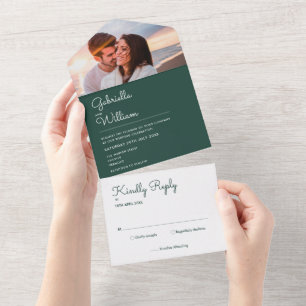 Todo En Uno Invitación de boda con foto de letra script esmera