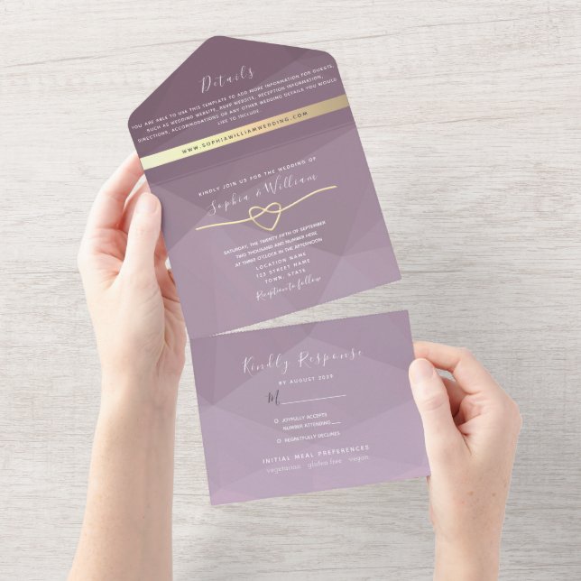 Todo En Uno Invitación de Boda con Letra Script Rosa Polvo Min (desgarro)