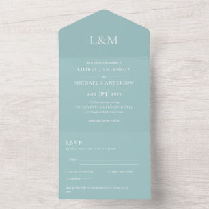 Todo En Uno Invitación de boda con texto azul de cáscara de hu