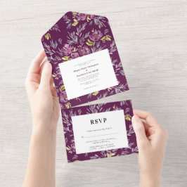 Todo En Uno Invitación de boda de flor de acuarela moderna púr