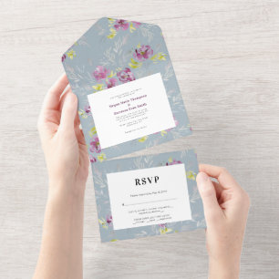 Todo En Uno Invitación de boda de flor de acuarela moderna Sag