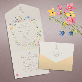 Todo En Uno Invitación de Boda de Flores Silvestres Coloridas