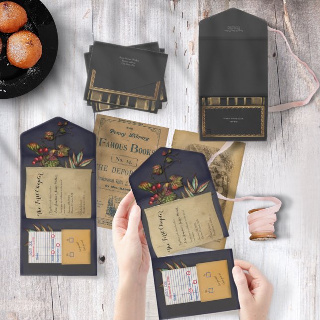Todo En Uno Invitación de Boda de Libro de Biblioteca de Otoño (Subido por el creador)