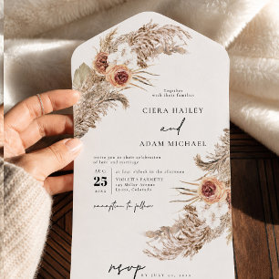 Todo En Uno Invitación de boda de terracota bohemio con hierba