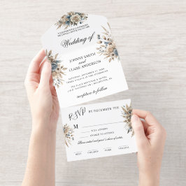 Todo En Uno Invitación de boda elegante de hierba de Pampas Bo