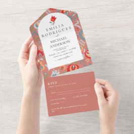 Todo En Uno Invitación de Boda Español Inglés Rsvp FOLKART