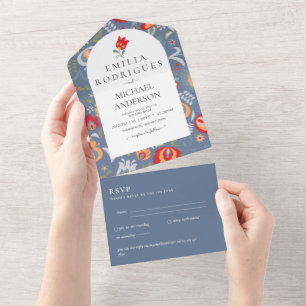 Todo En Uno Invitación de Boda Español Inglés Rsvp FOLKART