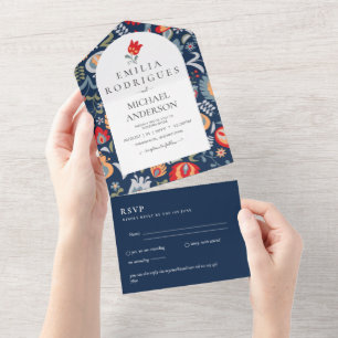 Todo En Uno Invitación de Boda Español Inglés Rsvp FOLKART